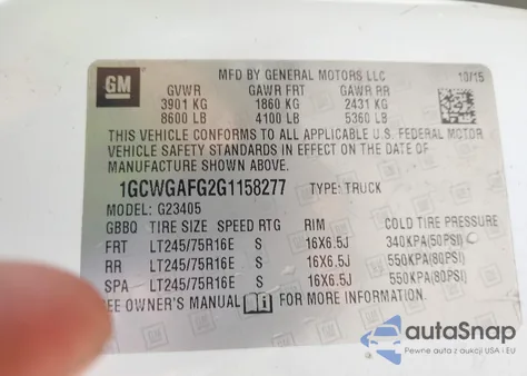 2016 Chevrolet Express 2500 Work Van из США, поврежденный, VIN 1GCWGAFG2G1158277